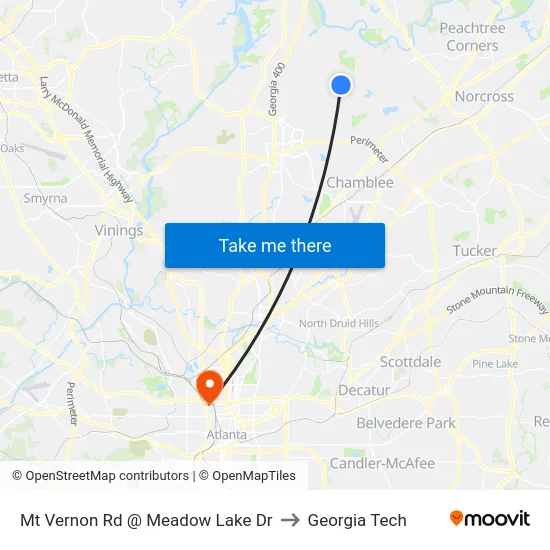 Mt Vernon Rd @ Meadow Lake Dr to Georgia Tech map
