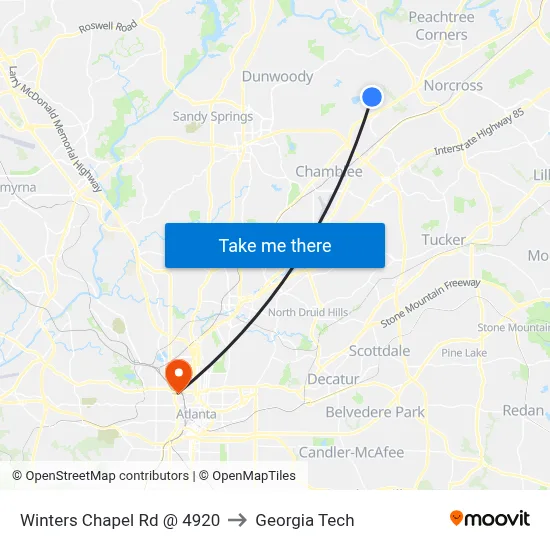 Winters Chapel Rd @ 4920 to Georgia Tech map