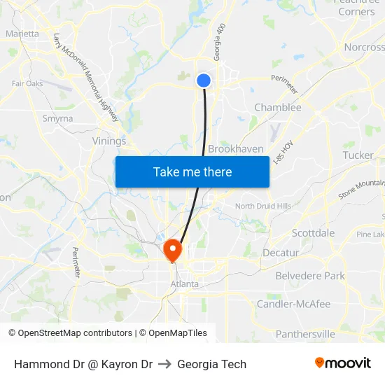 Hammond Dr @ Kayron Dr to Georgia Tech map