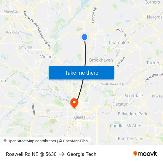 Roswell Rd NE @ 5630 to Georgia Tech map