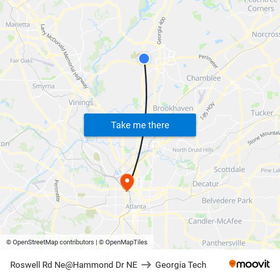 Roswell Rd Ne@Hammond Dr NE to Georgia Tech map