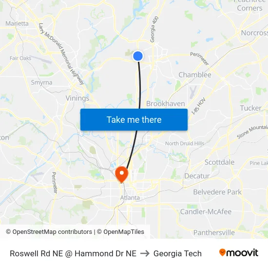 Roswell Rd NE @ Hammond Dr NE to Georgia Tech map
