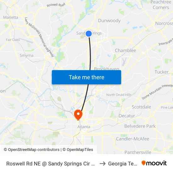 Roswell Rd NE @ Sandy Springs Cir NE to Georgia Tech map
