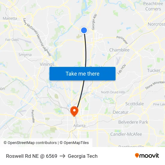 Roswell Rd NE @ 6569 to Georgia Tech map