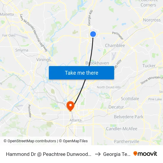 Hammond Dr @ Peachtree Dunwoody Rd to Georgia Tech map