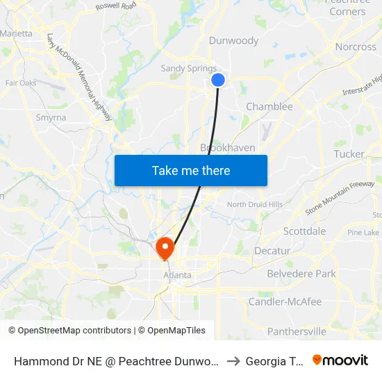 Hammond Dr NE @ Peachtree Dunwoody Rd to Georgia Tech map
