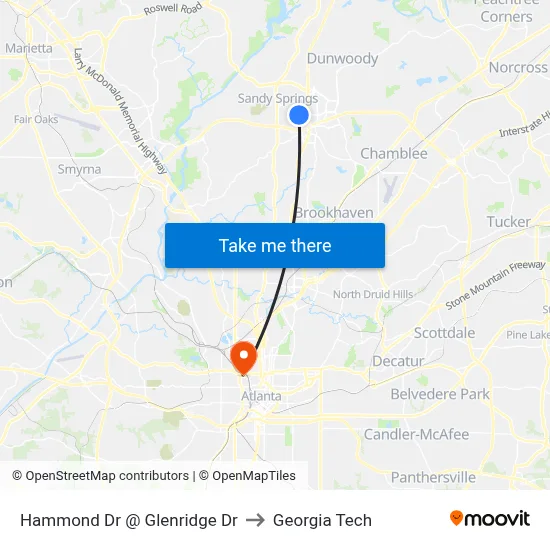 Hammond Dr @ Glenridge Dr to Georgia Tech map