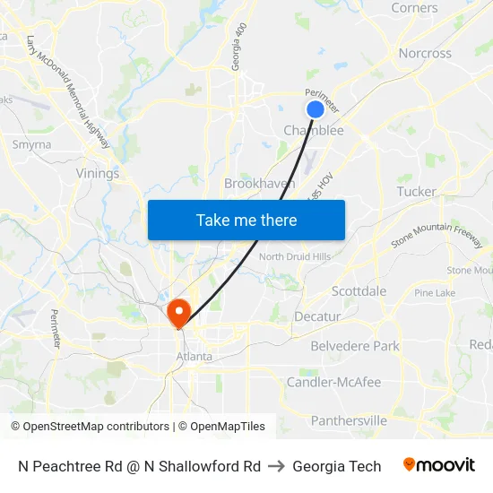 N Peachtree Rd @ N Shallowford Rd to Georgia Tech map