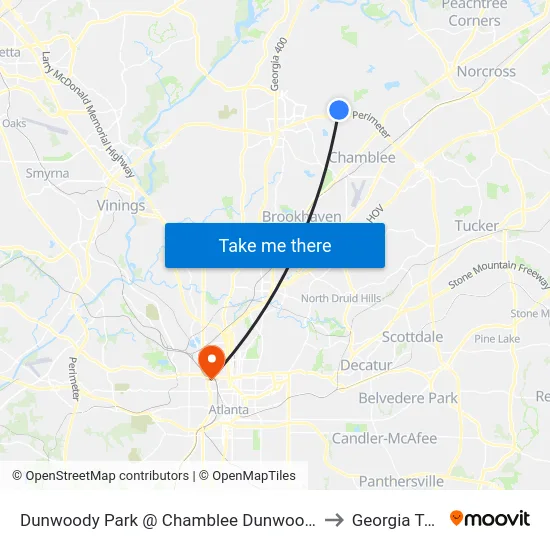 Dunwoody Park @ Chamblee Dunwoody Rd to Georgia Tech map