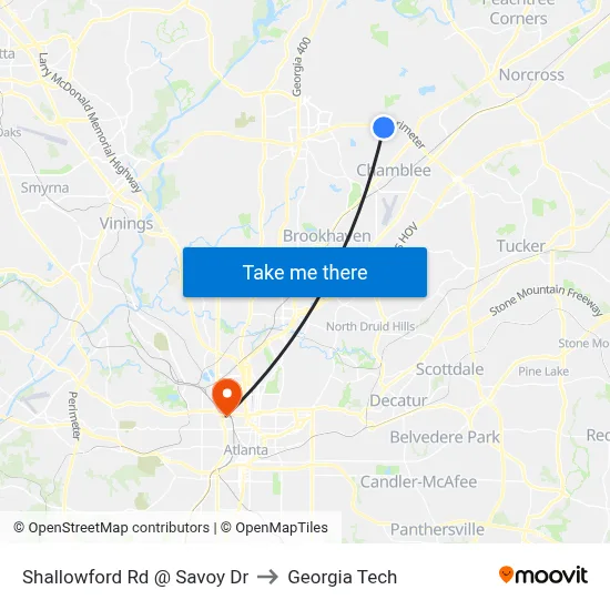 Shallowford Rd @ Savoy Dr to Georgia Tech map