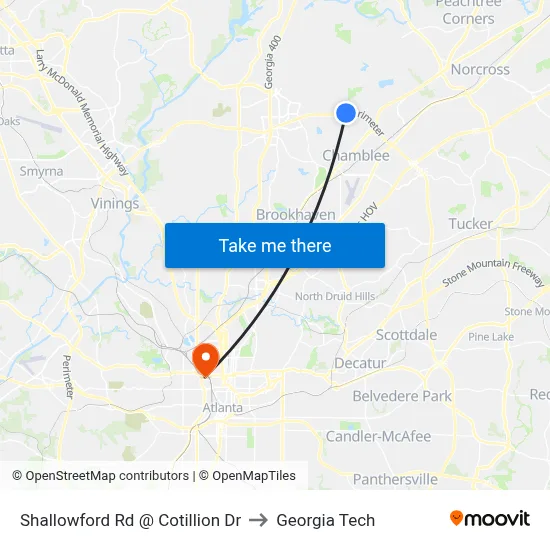 Shallowford Rd @ Cotillion Dr to Georgia Tech map