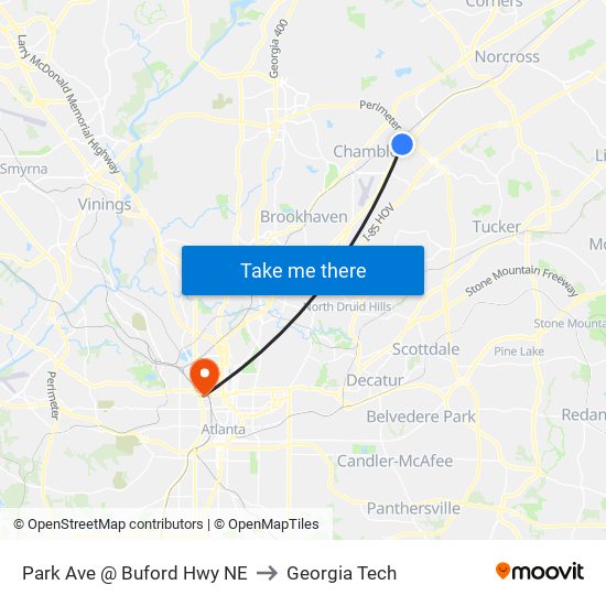 Park Ave @ Buford Hwy NE to Georgia Tech map
