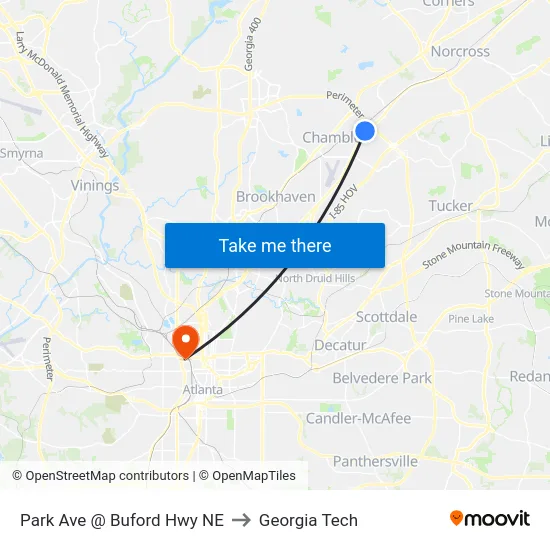 Park Ave @ Buford Hwy NE to Georgia Tech map