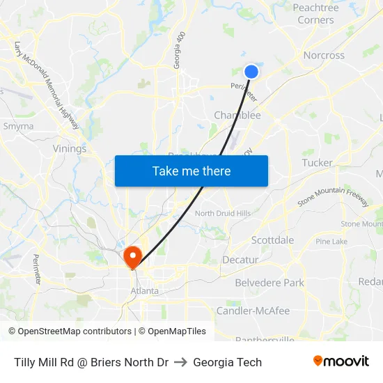 Tilly Mill Rd @ Briers North Dr to Georgia Tech map