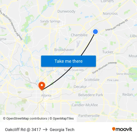 Oakcliff Rd @ 3417 to Georgia Tech map