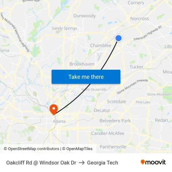 Oakcliff Rd @ Windsor Oak Dr to Georgia Tech map