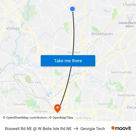 Roswell Rd NE @ W Belle Isle Rd NE to Georgia Tech map