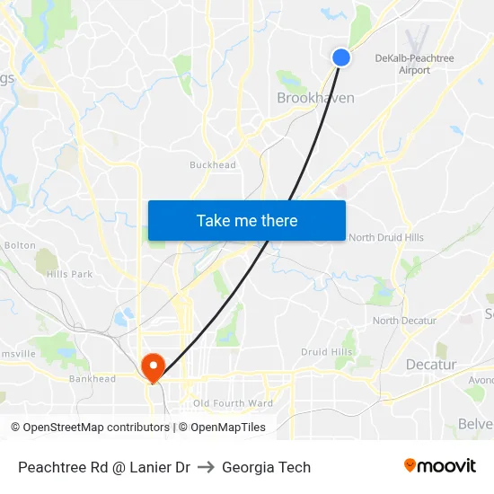 Peachtree Rd @ Lanier Dr to Georgia Tech map