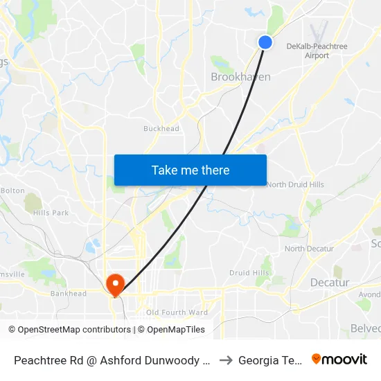 Peachtree Rd @ Ashford Dunwoody Rd to Georgia Tech map