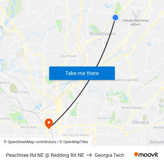 Peachtree Rd NE @ Redding Rd NE to Georgia Tech map