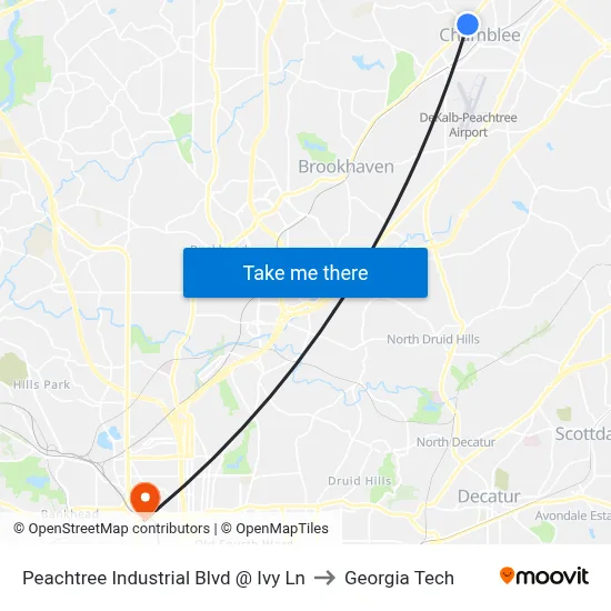 Peachtree Industrial Blvd @ Ivy Ln to Georgia Tech map