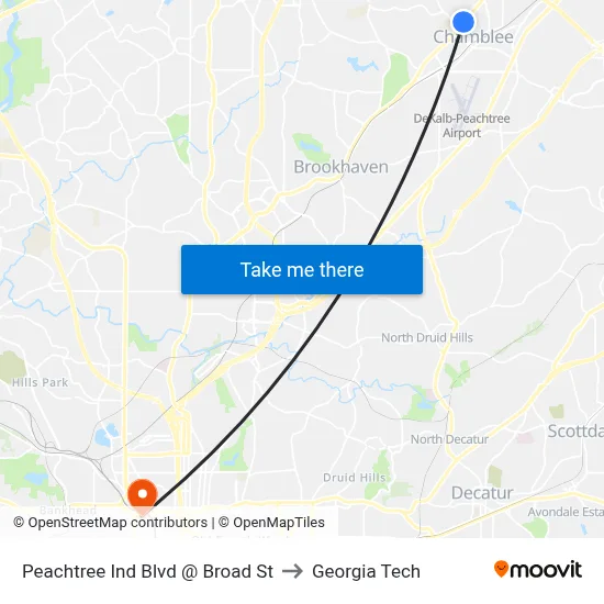 Peachtree Ind Blvd @ Broad St to Georgia Tech map