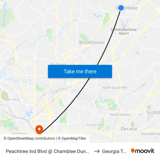 Peachtree Ind Blvd @ Chamblee Dunwoody to Georgia Tech map