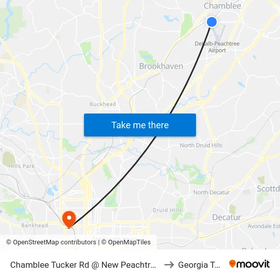 Chamblee Tucker Rd @ New Peachtree Rd to Georgia Tech map
