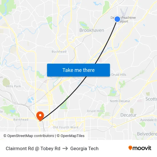 Clairmont Rd @ Tobey Rd to Georgia Tech map