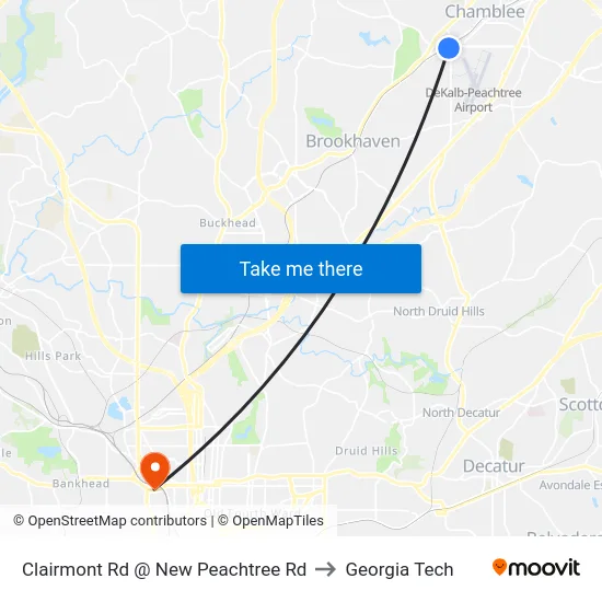 Clairmont Rd @ New Peachtree Rd to Georgia Tech map