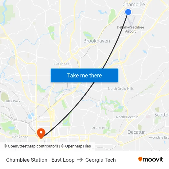 Chamblee Station - East Loop to Georgia Tech map
