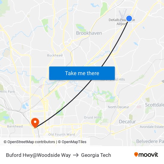 Buford Hwy@Woodside Way to Georgia Tech map