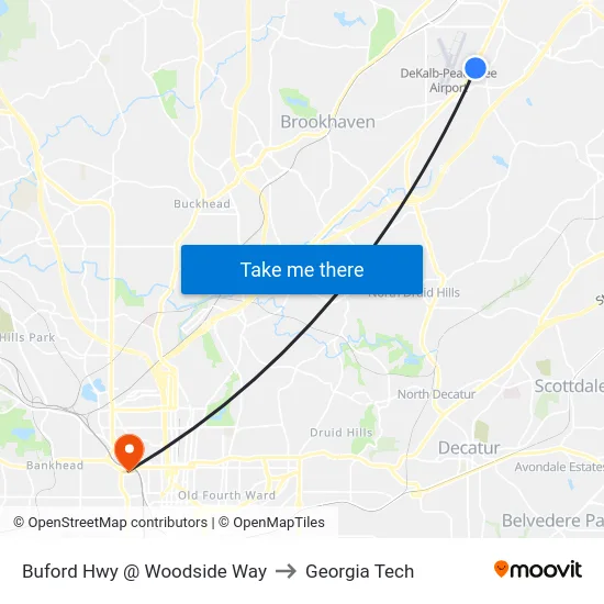 Buford Hwy @ Woodside Way to Georgia Tech map