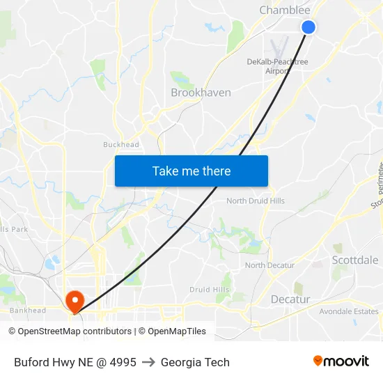 Buford Hwy NE @ 4995 to Georgia Tech map