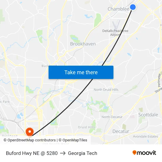 Buford Hwy NE @ 5280 to Georgia Tech map