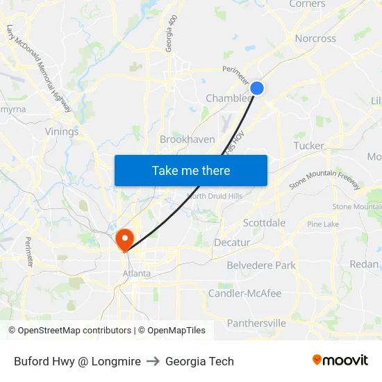 Buford Hwy @ Longmire to Georgia Tech map