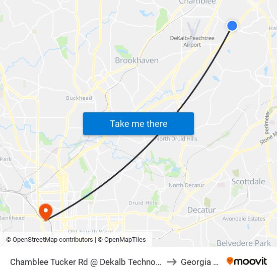 Chamblee Tucker Rd @ Dekalb Technology Pkwy to Georgia Tech map