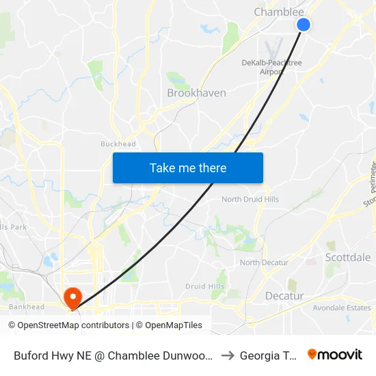Buford Hwy NE @ Chamblee Dunwoody Rd to Georgia Tech map