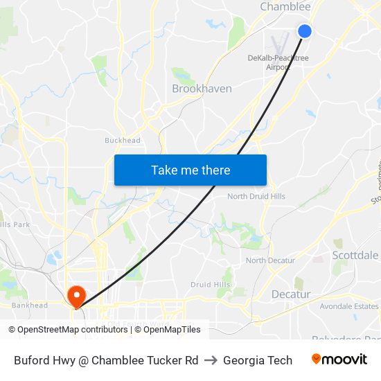 Buford Hwy @ Chamblee Tucker Rd to Georgia Tech map
