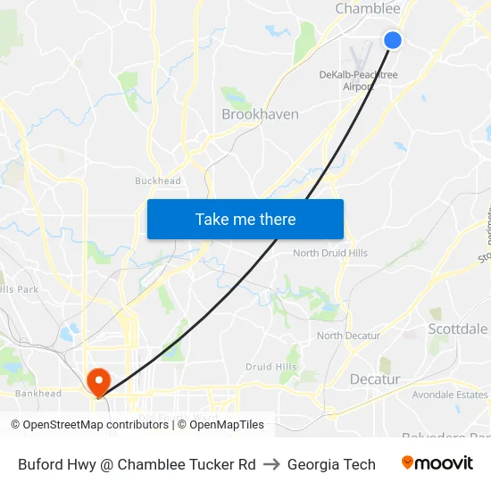Buford Hwy @ Chamblee Tucker Rd to Georgia Tech map