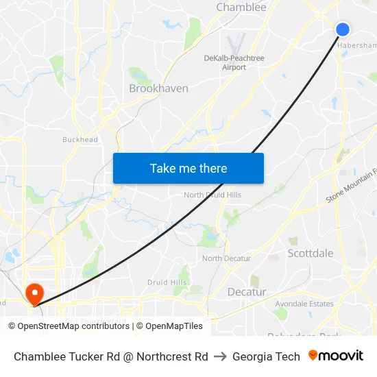 Chamblee Tucker Rd @ Northcrest Rd to Georgia Tech map