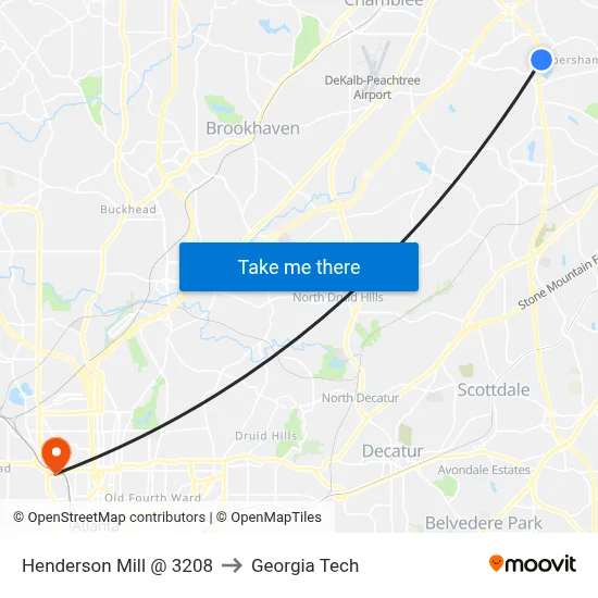 Henderson Mill @ 3208 to Georgia Tech map