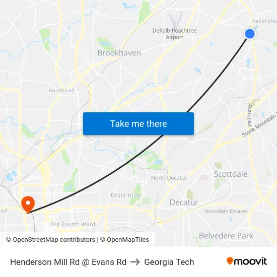 Henderson Mill Rd @ Evans Rd to Georgia Tech map