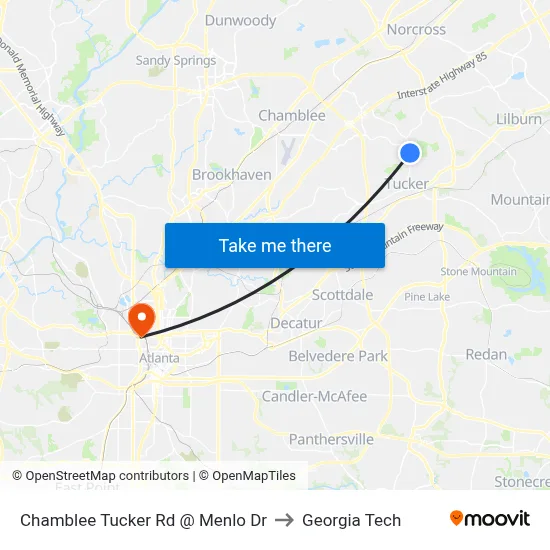 Chamblee Tucker Rd @ Menlo Dr to Georgia Tech map