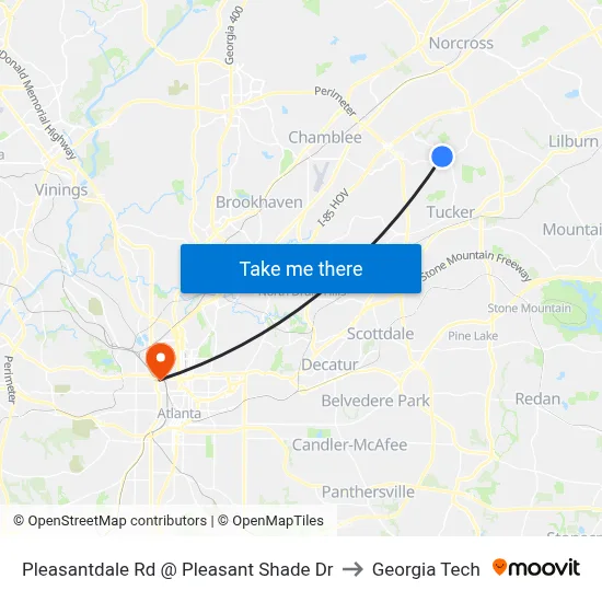 Pleasantdale Rd @ Pleasant Shade Dr to Georgia Tech map