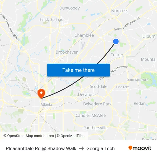 Pleasantdale Rd @ Shadow Walk to Georgia Tech map
