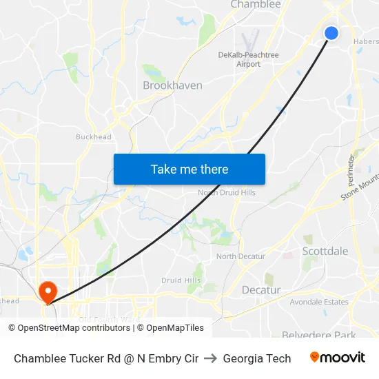 Chamblee Tucker Rd @ N Embry Cir to Georgia Tech map
