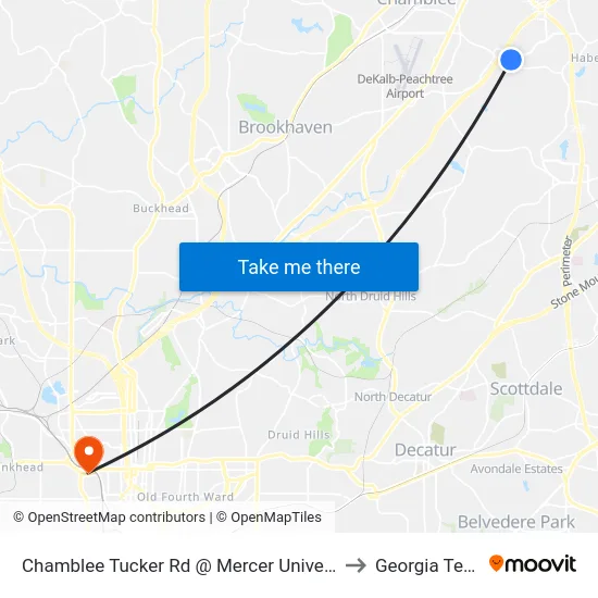Chamblee Tucker Rd @ Mercer Universi to Georgia Tech map