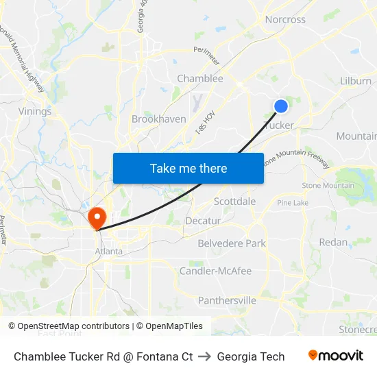 Chamblee Tucker Rd @ Fontana Ct to Georgia Tech map