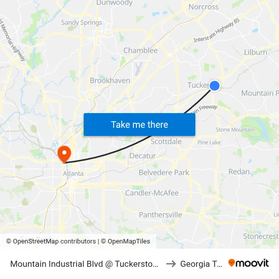Mountain Industrial Blvd @ Tuckerstone Pkwy to Georgia Tech map